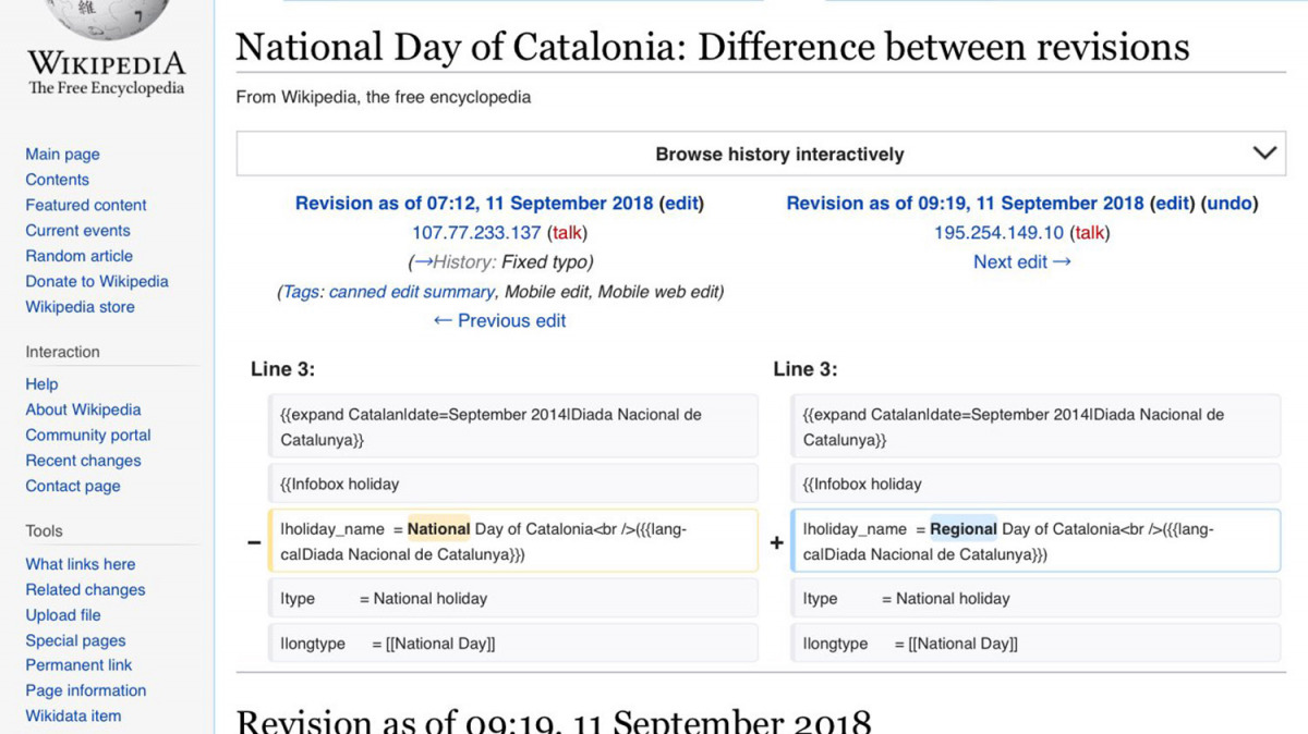 Una captura de pantalla de la Wikipedia