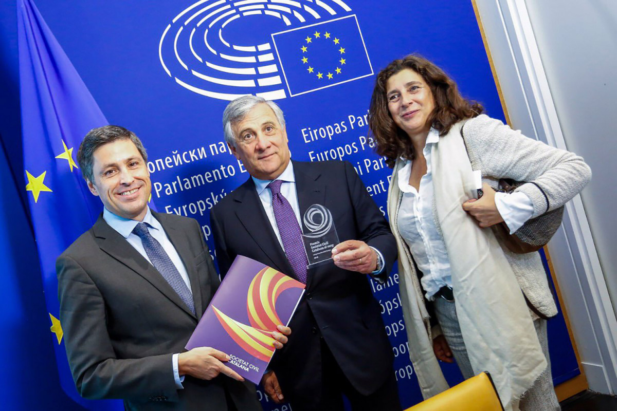 Tajani amb Rosiñol i Tey/ Twitter @EP_President