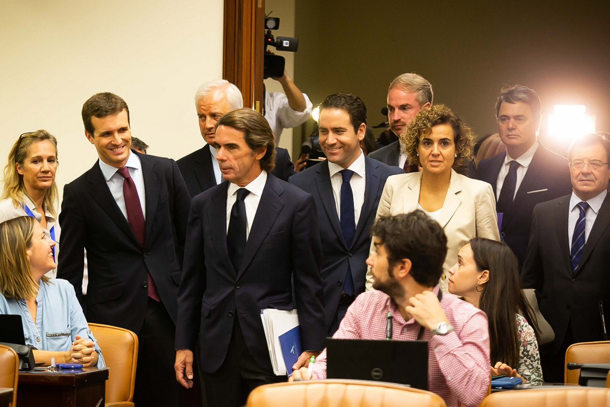 L'expresident del PP i del govern espanyol, José María Aznar, a la comissió d'investigació sobre el finançament il·legal del PP, el 18 de setembre de 2018