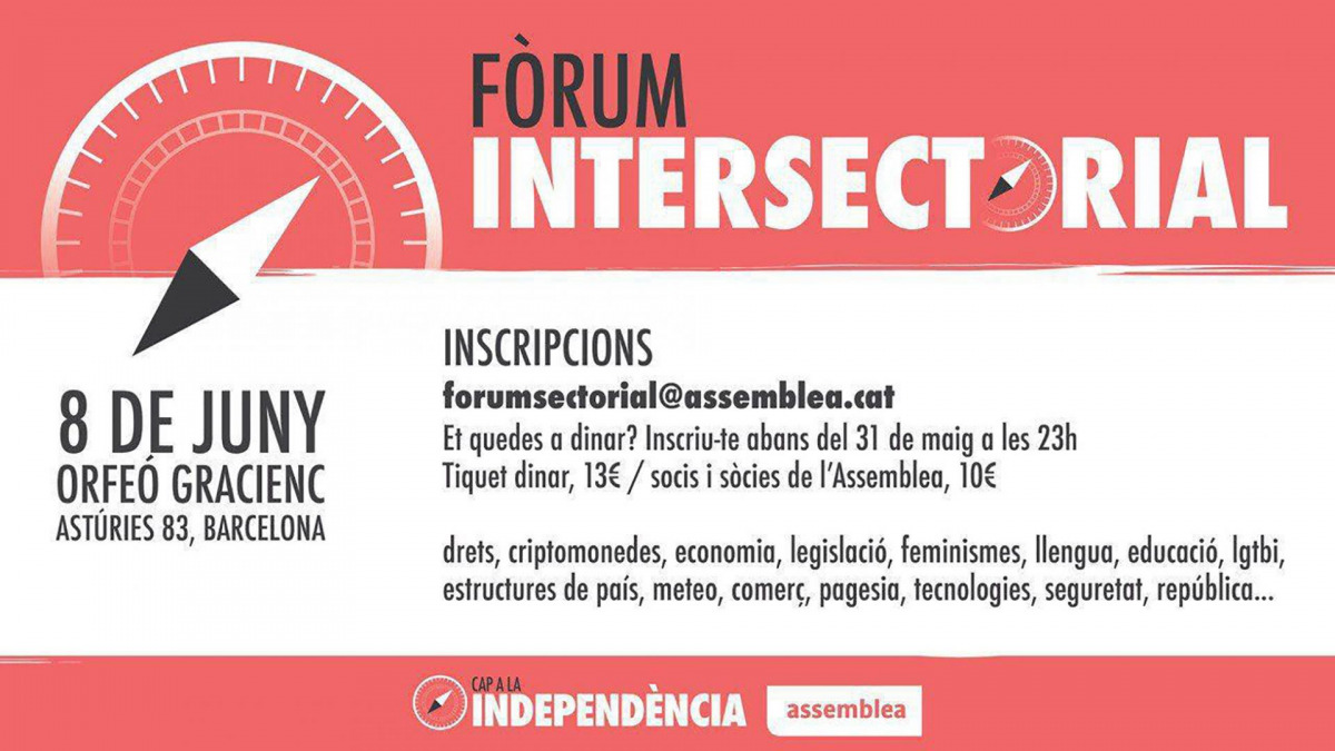 Cartell del Fòrum Intersectorial que celebrarà l'ANC el proper 8 de juny, a l'Orfeó Gracienc de Barcelona