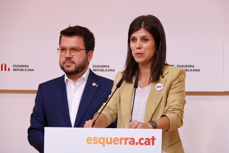 Pere Aragonès i Marta Vilalta durant la roda de premsa posterior a la primera reunió de la nova direcció del partit