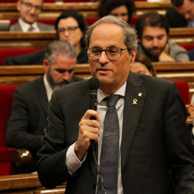 El president de la Generalitat, Quim Torra, intervé a la sessió de control al Parlament