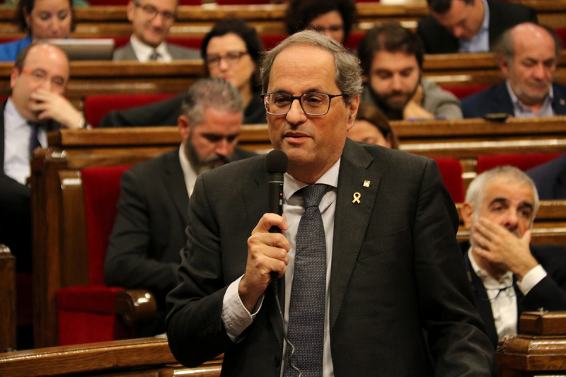 El president de la Generalitat, Quim Torra, intervé a la sessió de control al Parlament