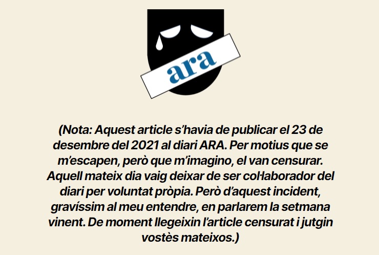 El diari ARA censura un article descriu amb claredat la greu situació del català La República
